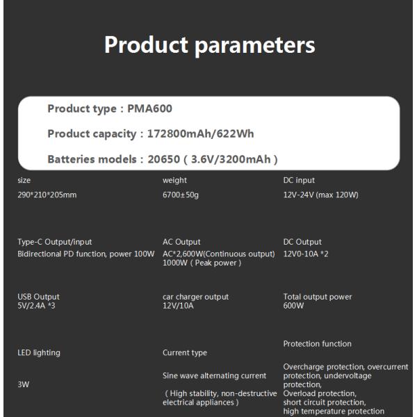 20A Indoor Outdoor Portable Power Bank 600W Power Station