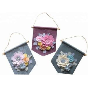 Handmade Felt Wall Hanging Banner Decorative 9.5*9.5 Inch With Flower Decor
