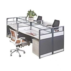 ISO9001 Fashion Office Partition Glass Wall 4 Seater Cubicle MFC Modern Desk