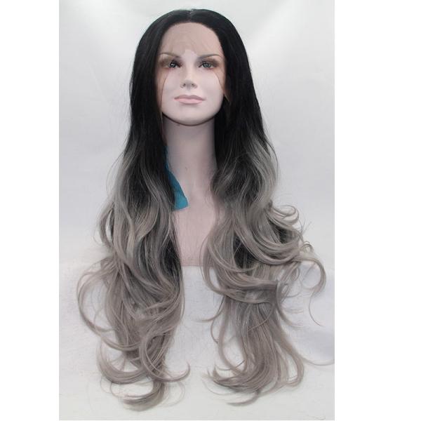 Quality Factory Price Ombre Gray Color Synthetic Lace Front Wigs Wave Style wholesale