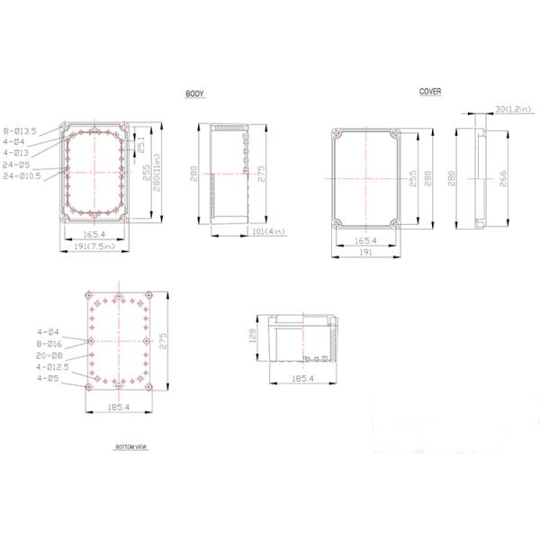 ABS PC 280x190x130mm Waterproof Junction Box Ip65