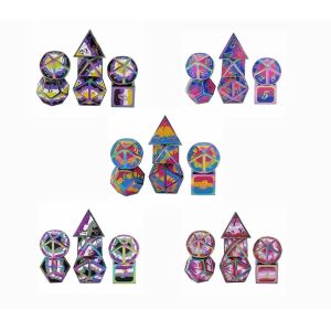 16mm Smooth RPG Metal Dice Custom DND Logo Rainbow Game Set