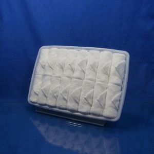 bright white rolled scented Disposable cotton airline towel in tray