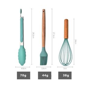 12-Piece Silicone Kitchenware Set with High Temperature Resistance and Oak