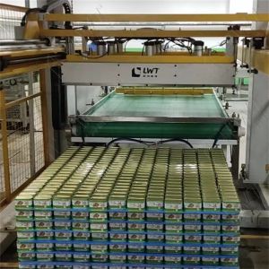 Automatic Packaging Food Empty Iron Lid Glass Bottles Palletizer Filled Tin Cans