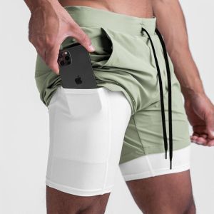 China 2 In 1 Double Layer Sports Mens Gym Shorts Custom LOGO 5 Inch Fitness Workout Shorts on sale