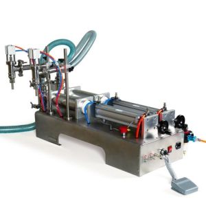 Electric Liquid Filling Packaging Machine , Horizontal Dual Head Piston Filler