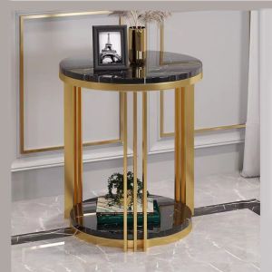 Steel Base Ceramic Top Side Table , Titanium Antique Marble Coffee Table