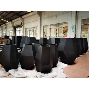 Geometric Metal Planter Pots Weatherproof In Black Gold And Silver