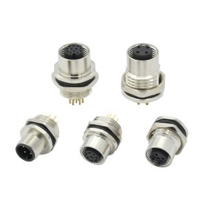 Waterproof M12 Panel Mount Connector IP67 A B D Code 3-17 Pin