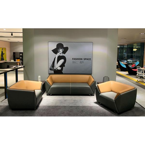 Genuine Leather Single Sofa Grey Orange 0.7CBM Volume