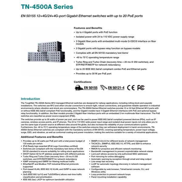 Moxa TN-4500A /TN-5500A Series switch EN 50155 POE switches Industrial Ethernet Switches