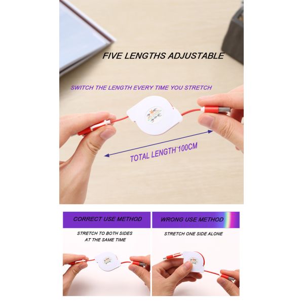 Extendable USB 2.0 1.1m Data Chargeing Cable For Iphone 13 Xiaomi 11