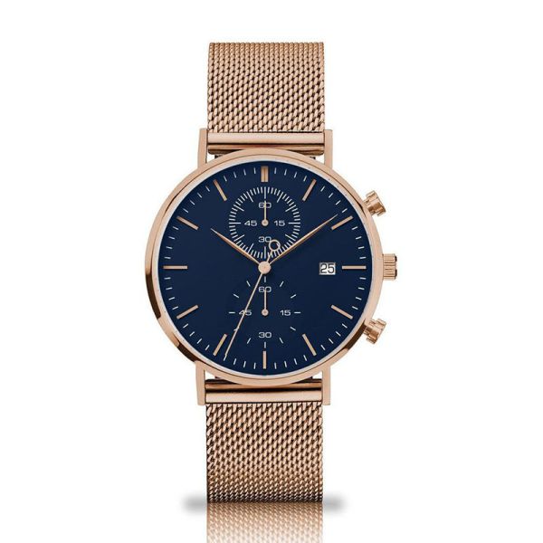 Blue Genuine Strap Stainless Steel Chronograph Watch PVD Coating Color