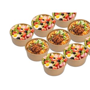 Customized Disposable Heatable Food Packaging Boxes Round Kraft Paper Salad