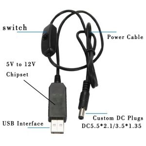 USB to 9V 12V DC 5.5x2.1mm Jack Power Charger ON OFF Switch Cable for Router Fan