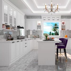 Classical Shallow Handleless Kitchen Cabinets With Quartz Countertop
