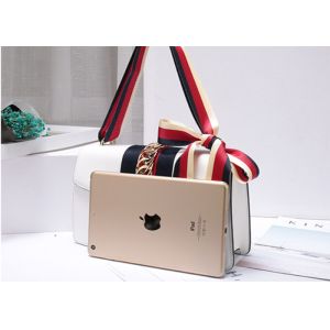 Leather Single Shoulder Bag With Lock Buckle , Slanting Bow Tie Striped Satin