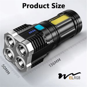 1000 Lumens 4led Rechargeable Cob Flashlight Multifunctional Led Flashlight