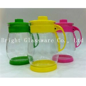 custom color glass tea pot with handle, glass bottle wholesale