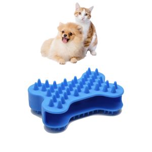 China Silicone Pet Hair Brush Bone Shape Ergonomic Design Double Side Massage Tool on sale