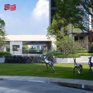 Stainless Steel Park Landscape Sculpture with Custom Deer Shape and Print Method
