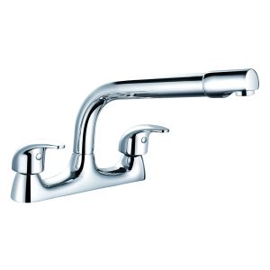 Modern Chrome Double Handle Brass Basin Mixer With Ceramic Valve T8068B