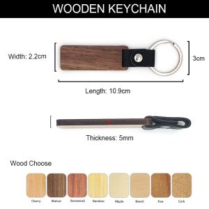 Customizable Leather Wood Keychains Engraving - Walnut Beech Wood