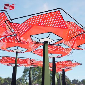 Metal Pavilion for Outdoor Sculpture and Public Art Unique Rose-Shaped Abstract