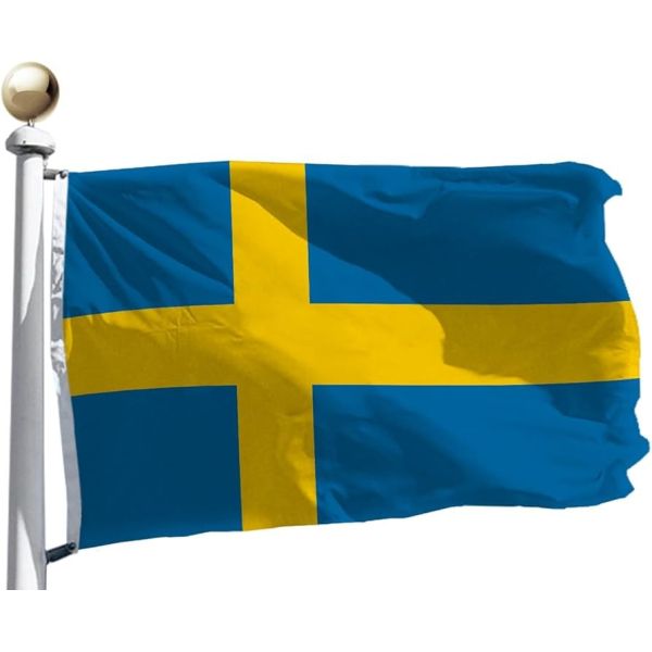 3x5Ft Sweden Flag Polyester Fabric With Two Plastic Hooks Outdoor And Indoor