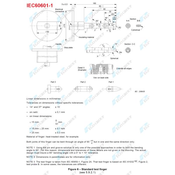 Standard Test Finger for IEC60601-1 IEC61032 IEC62368-1 IEC60335-1 IEC60529 IEC60598-1 IEC60884-1 AS/NZS3112 Inspection