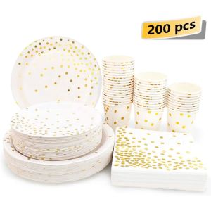 China Graduation Party 9 Oz Upscale White And Gold Disposable Dinnerware Sets on sale