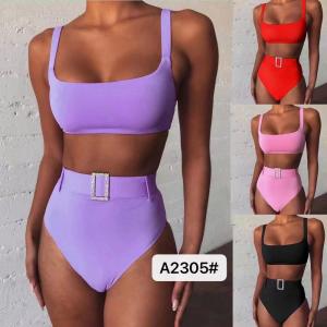 Cheap Swimming Suits Bikini Solid Color Europe Sexy Factory Direct Supply High Waist  Miss for sale