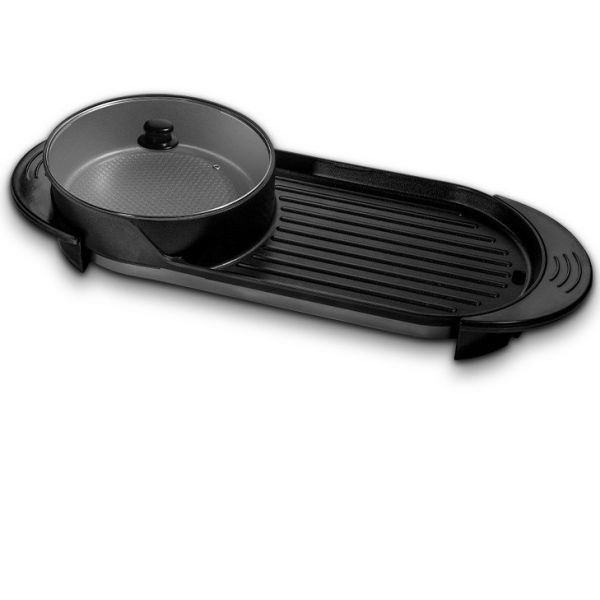 Quality 230V 2 in 1 Multi-function 2200W Cast Aluminum Non-stick Cooking Pan Grill With Hot Pot wholesale