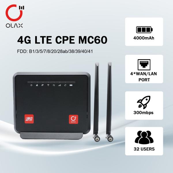 Quality OLAX MC60 Unlocked Mobile Hotspot VPN 4G Wireless router 4 RJ45 wifi modem B3B5B7B8B20B40 N41 4g wifi router wholesale