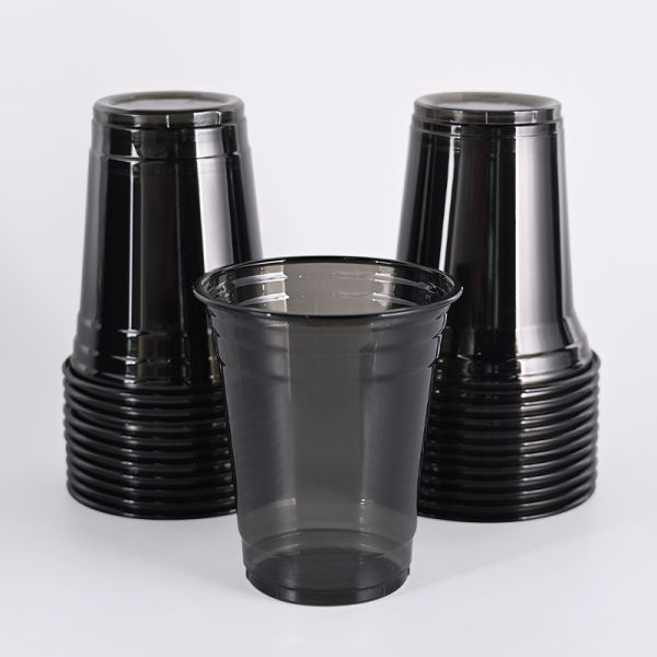 Quality Ice Coffee PET Plastic Cups With Lid Clear Black Design For Takeaway Beverages wholesale