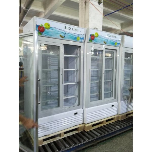 Quality Vertical Frost Free Sliding Door Display Beverage Refrigerator / Glass Door Chiller wholesale