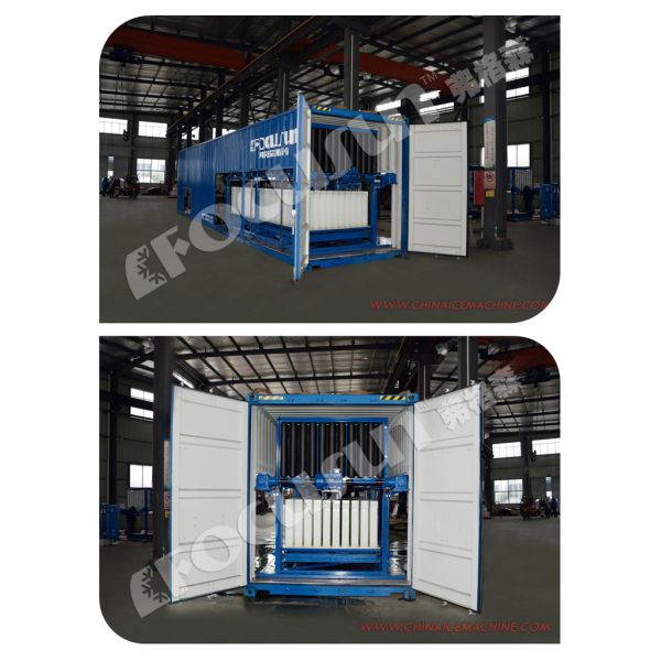 R22 / R404A / R507 Refrigerant 10 Tons Containerized Direct Cooling Block Ice Machine