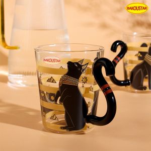 Black Cat Heat Resistant Borosilicate Glass Cup With Handle