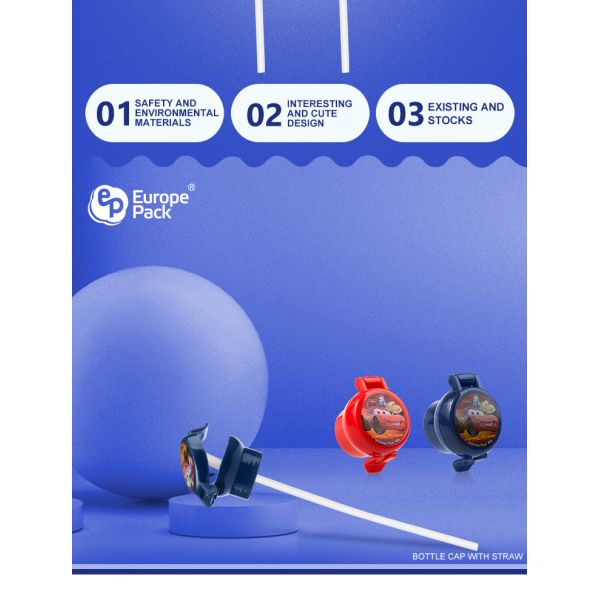 Wholesale Cartoon design child resistance cap plastic water bottle caps with straw