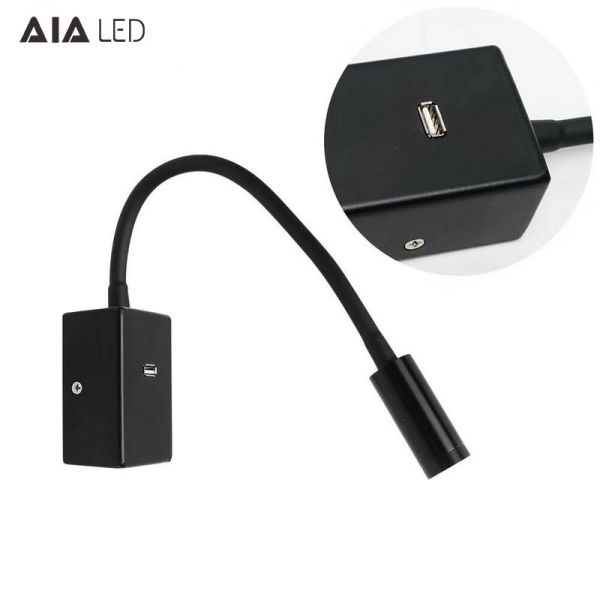 Modern surface mounted flexible USB led reading wall lamp 3W led bed wall light