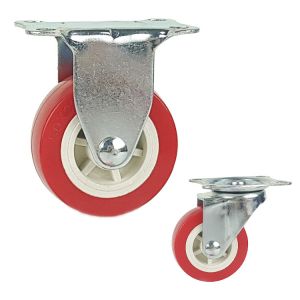 30kg Capacity Red WheelsSwivel Threaded Stem Light Duty PVC Casters Side Brake