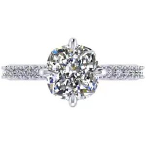 China OEM 18k White Gold Diamond Ring , Cushion Cut Engagement Ring 8.13×7.87×5.13mm on sale