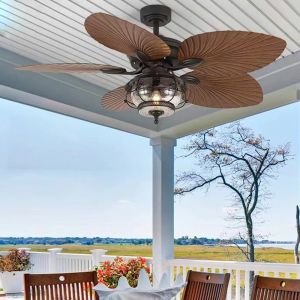 52 Inches Waterproof Ceiling Fan With Light 5 ABS Blades Weather Proof Ceiling