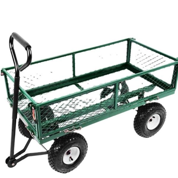 Green Steel Mesh Garden Folding Trolley Tool Cart for Portable Utility