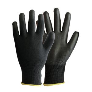 CE Certified Black/White Polyester Knitted PU Coated Gloves for Construction S