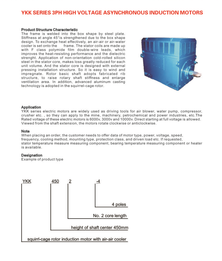 6KV 10KV YKK High Voltage Electric Motor 220kw-4500kw 3 Phase AC Asynchronous Electric Motor