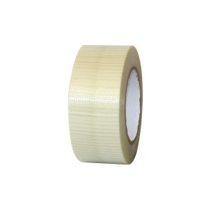 China Waterproof Fiberglass Mesh Tape Carton Sealing PET Film With Glass Yarn on sale