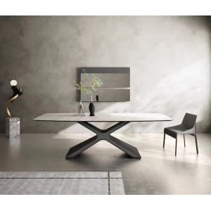 China Contemporary Chic Ceramic Marble Top Dining Table And Chairs Unique Veining Patterns on sale