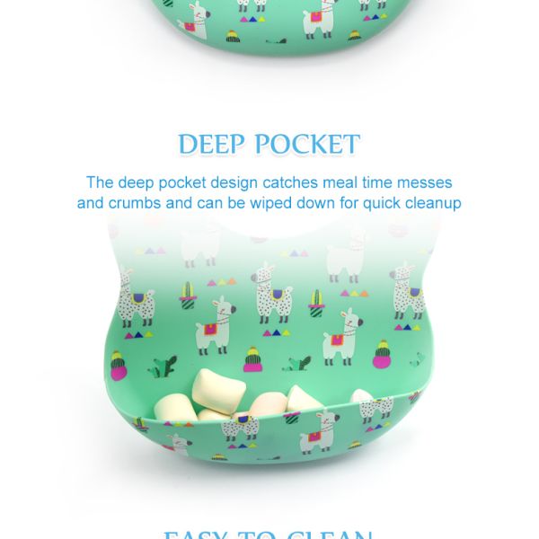 Customisable Patterns BSCI SGS Baby Silicone Bib With Pocket